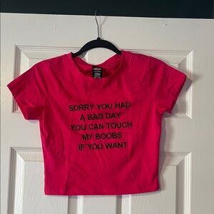 Zara Hot Pink Tee with Black Text Graphic